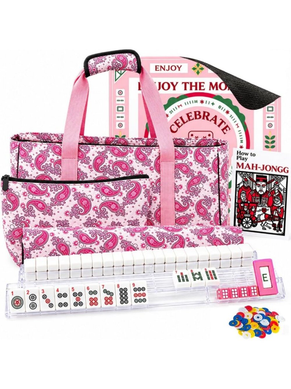 Pink Mahjong Set with 166 Tiles - Complete Game for Family Fun & Strategy